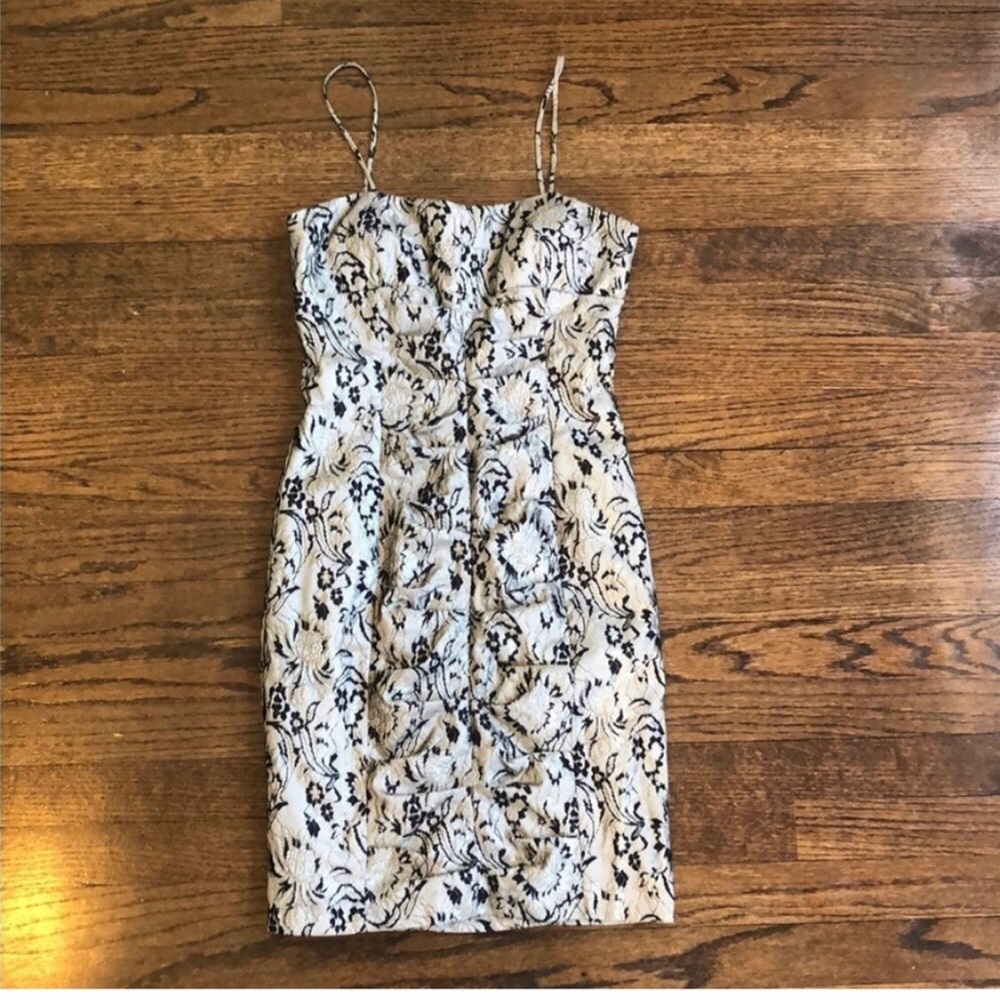 Morgan & Co. Size 2 or XS Black and White Corset Like Mesh Lace Ruched Dress